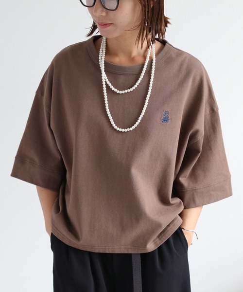 cepo（セポ）の「ワンポイントクマ刺繍ドロップ半袖Tee（Tシャツ/カットソー・レディース・ブラック/ブラウン/ベージュ/オフホワイト・M）」の3枚目の写真