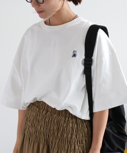 cepo（セポ）の「ワンポイントクマ刺繍ドロップ半袖Tee（Tシャツ/カットソー・レディース・ブラック/ブラウン/ベージュ/オフホワイト・M）」の9枚目の写真