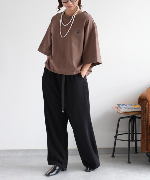 cepo（セポ）の「ワンポイントクマ刺繍ドロップ半袖Tee（Tシャツ/カットソー・レディース・ブラック/ブラウン/ベージュ/オフホワイト・M）」の11枚目の写真