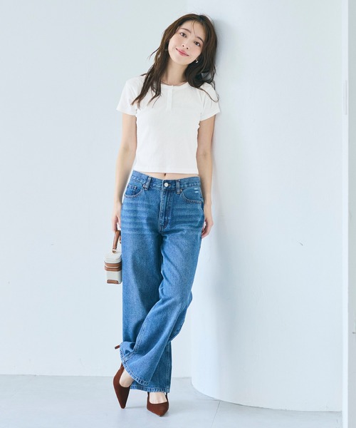coca(coca)(コカ)の「リブヘンリーネックTシャツ(Tシャツ/カットソー・レディース・ブラック/グレー/ダークブラウン/ホワイト・S/M/L)」の8枚目の写真