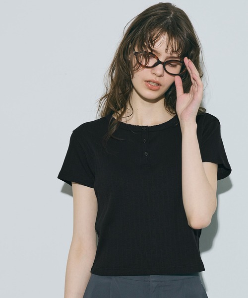 coca(coca)(コカ)の「リブヘンリーネックTシャツ(Tシャツ/カットソー・レディース・ブラック/グレー/ダークブラウン/ホワイト・S/M/L)」の19枚目の写真