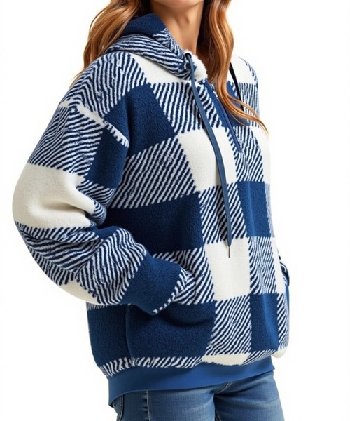cammie(キャミー)の「ボアチェックハーフジップフードパーカー(パーカー・レディース・ブラック/ネイビー/ベージュ・LARGE/MEDIUM)」の12枚目の写真