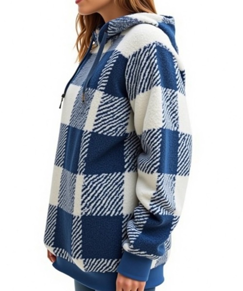 cammie(キャミー)の「ボアチェックハーフジップフードパーカー(パーカー・レディース・ブラック/ネイビー/ベージュ・LARGE/MEDIUM)」の10枚目の写真