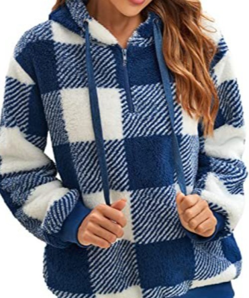 cammie(キャミー)の「ボアチェックハーフジップフードパーカー(パーカー・レディース・ブラック/ネイビー/ベージュ・LARGE/MEDIUM)」の11枚目の写真