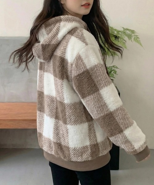 cammie(キャミー)の「ボアチェックハーフジップフードパーカー(パーカー・レディース・ブラック/ネイビー/ベージュ・LARGE/MEDIUM)」の18枚目の写真