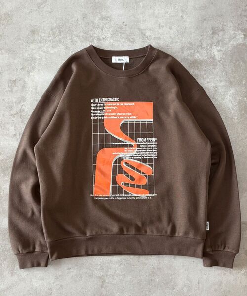 FFEIN（フェイン）の「【FFEIN（フェイン）】ヘビーウエイト線画アートスウェット / 裏起毛 スウェット アート クルーネック プリント（スウェット・メンズ・ネイビー/ブラック/ブラウン/アッシュグレー・SMALL/MEDIUM/LARGE）」の4枚目の写真