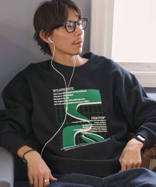 FFEIN（フェイン）の「【FFEIN（フェイン）】ヘビーウエイト線画アートスウェット / 裏起毛 スウェット アート クルーネック プリント（スウェット・メンズ・ネイビー/ブラック/ブラウン/アッシュグレー・SMALL/MEDIUM/LARGE）」の2枚目の写真