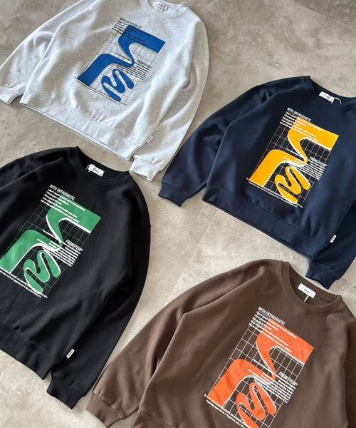 FFEIN（フェイン）の「【FFEIN（フェイン）】ヘビーウエイト線画アートスウェット / 裏起毛 スウェット アート クルーネック プリント（スウェット・メンズ・ネイビー/ブラック/ブラウン/アッシュグレー・SMALL/MEDIUM/LARGE）」の5枚目の写真