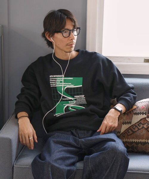FFEIN（フェイン）の「【FFEIN（フェイン）】ヘビーウエイト線画アートスウェット / 裏起毛 スウェット アート クルーネック プリント（スウェット・メンズ・ネイビー/ブラック/ブラウン/アッシュグレー・SMALL/MEDIUM/LARGE）」の6枚目の写真