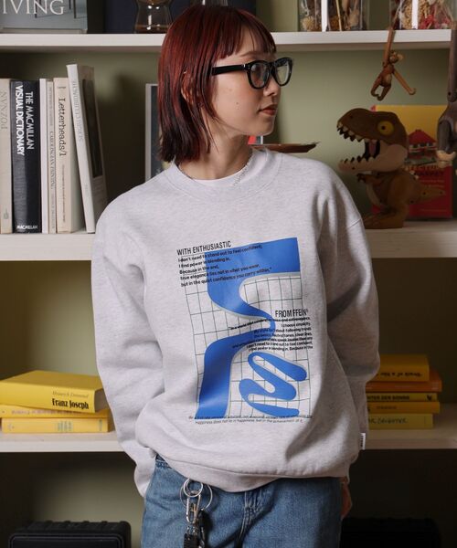 FFEIN（フェイン）の「【FFEIN（フェイン）】ヘビーウエイト線画アートスウェット / 裏起毛 スウェット アート クルーネック プリント（スウェット・メンズ・ネイビー/ブラック/ブラウン/アッシュグレー・SMALL/MEDIUM/LARGE）」の13枚目の写真