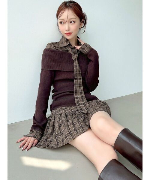 RESEXXY(リゼクシー)の「チェックミニフレアスカート【セットアップ着用可能】(スカート・レディース・ブラック/ブラウン/ネイビー・FREE)」の8枚目の写真