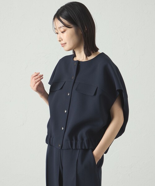 【UV効果/着用シワ軽減/セットアップ対応】ラウンドフォルムジレ