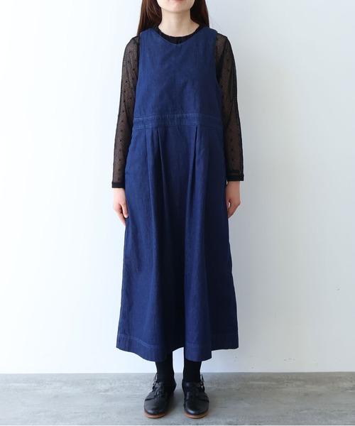 bulle de savon（ビュルデサボン）の「《early spring》8ozムラ糸デニム ジャンパースカート（ジャンパースカート・レディース・ネイビー・FREE）」の5枚目の写真