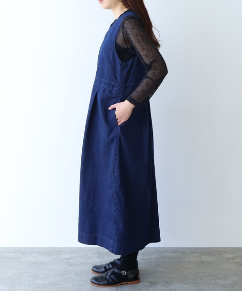 bulle de savon（ビュルデサボン）の「《early spring》8ozムラ糸デニム ジャンパースカート（ジャンパースカート・レディース・ネイビー・FREE）」の14枚目の写真
