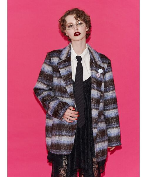 jouetie(ジュエティ)の「ウールライクジャケットチェックコート(テーラードジャケット・レディース・ブルー/ピンク/ブラウン・MEDIUM)」の11枚目の写真