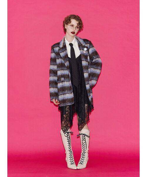 jouetie(ジュエティ)の「ウールライクジャケットチェックコート(テーラードジャケット・レディース・ブルー/ピンク/ブラウン・MEDIUM)」の14枚目の写真