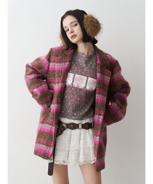 jouetie(ジュエティ)の「ウールライクジャケットチェックコート(テーラードジャケット・レディース・ブルー/ピンク/ブラウン・MEDIUM)」の4枚目の写真