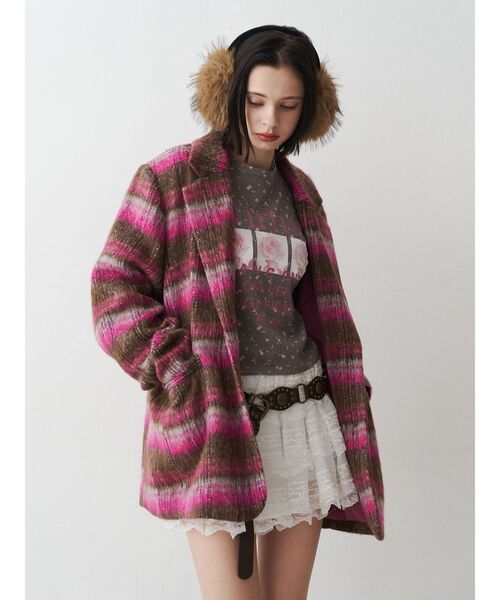 jouetie(ジュエティ)の「ウールライクジャケットチェックコート(テーラードジャケット・レディース・ブルー/ピンク/ブラウン・MEDIUM)」の6枚目の写真