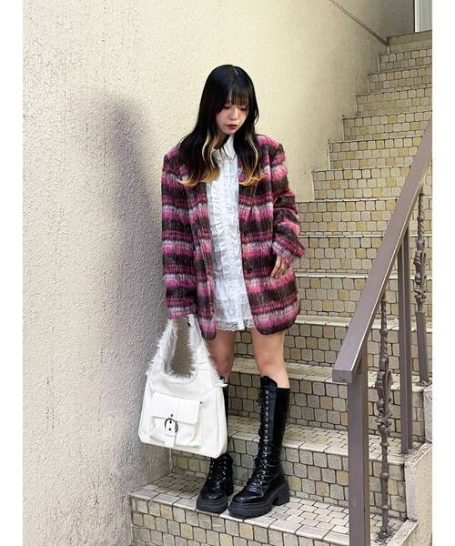 jouetie(ジュエティ)の「ウールライクジャケットチェックコート(テーラードジャケット・レディース・ブルー/ピンク/ブラウン・MEDIUM)」の20枚目の写真