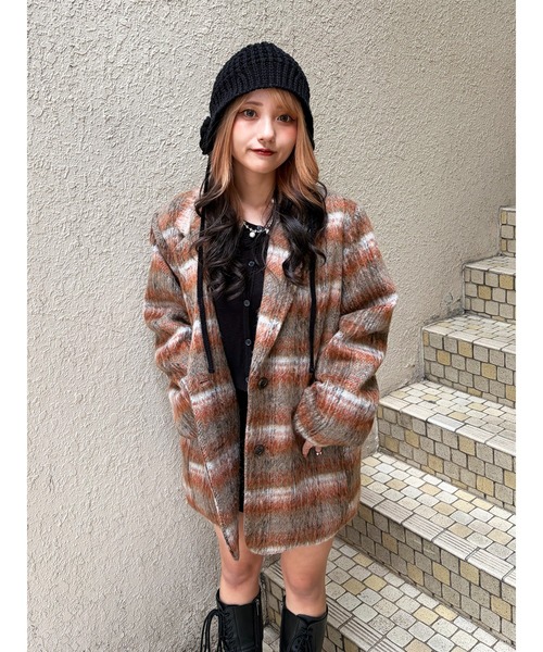jouetie(ジュエティ)の「ウールライクジャケットチェックコート(テーラードジャケット・レディース・ブルー/ピンク/ブラウン・MEDIUM)」の1枚目の写真
