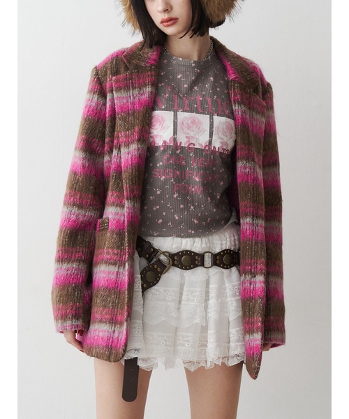 jouetie(ジュエティ)の「ウールライクジャケットチェックコート(テーラードジャケット・レディース・ブルー/ピンク/ブラウン・MEDIUM)」の3枚目の写真