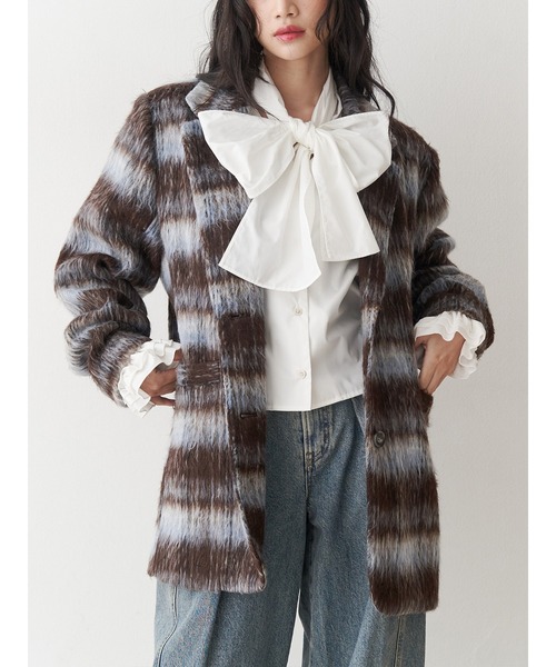 jouetie(ジュエティ)の「ウールライクジャケットチェックコート(テーラードジャケット・レディース・ブルー/ピンク/ブラウン・MEDIUM)」の2枚目の写真