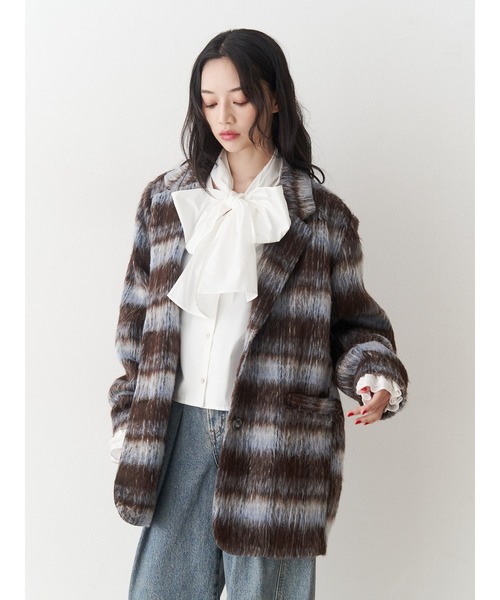 ウールライクジャケットチェックコート（テーラードジャケット