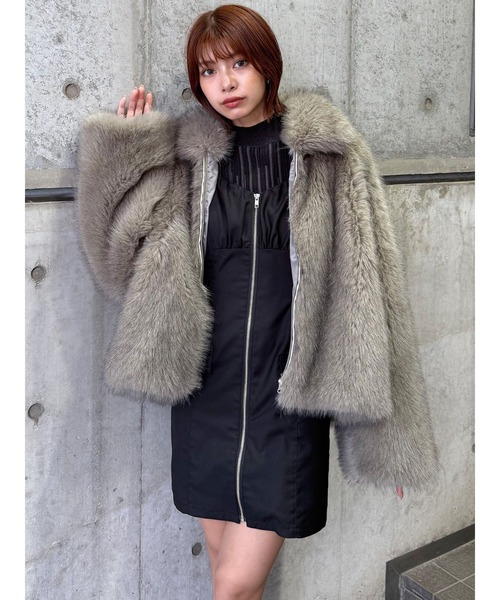 MURUA フェイクファーブルゾン グレー　ファーコート MURUA フェイクファーブルゾン（グレー） -ファッション通販 FASHION