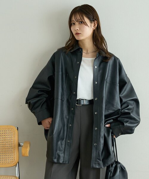 DISCOAT（ディスコート）の「【ユニセックス】フェイクレザーフェイクスエードアソートオーバーシャツ（シャツ/ブラウス・レディース・ブラック/ブラウン・FREE）」の22枚目の写真