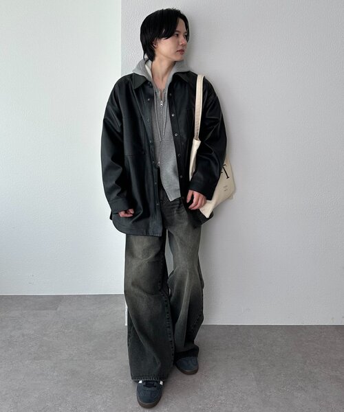 DISCOAT（ディスコート）の「【ユニセックス】フェイクレザーフェイクスエードアソートオーバーシャツ（シャツ/ブラウス・レディース・ブラック/ブラウン・FREE）」の7枚目の写真