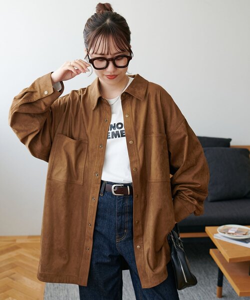 DISCOAT（ディスコート）の「【ユニセックス】フェイクレザーフェイクスエードアソートオーバーシャツ（シャツ/ブラウス・レディース・ブラック/ブラウン・FREE）」の10枚目の写真