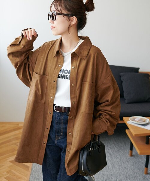 DISCOAT（ディスコート）の「【ユニセックス】フェイクレザーフェイクスエードアソートオーバーシャツ（シャツ/ブラウス・レディース・ブラック/ブラウン・FREE）」の12枚目の写真