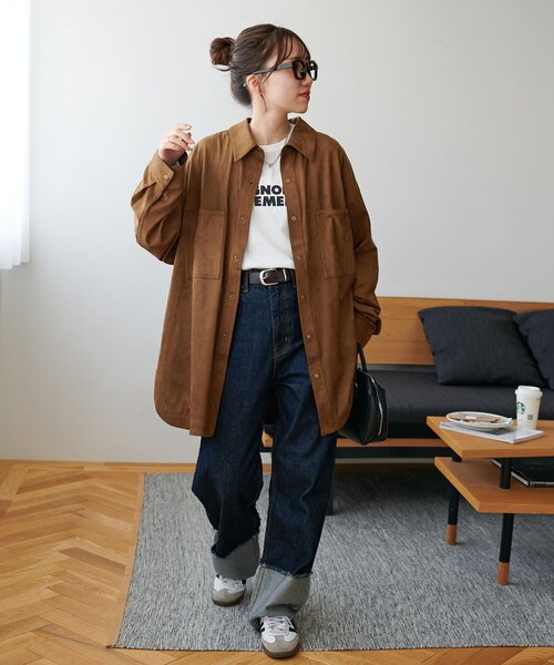 DISCOAT（ディスコート）の「【ユニセックス】フェイクレザーフェイクスエードアソートオーバーシャツ（シャツ/ブラウス・レディース・ブラック/ブラウン・FREE）」の14枚目の写真