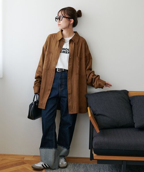 DISCOAT（ディスコート）の「【ユニセックス】フェイクレザーフェイクスエードアソートオーバーシャツ（シャツ/ブラウス・レディース・ブラック/ブラウン・FREE）」の15枚目の写真