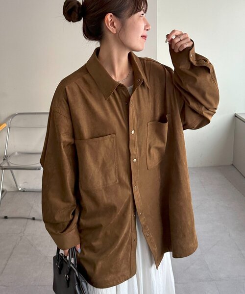 DISCOAT（ディスコート）の「【ユニセックス】フェイクレザーフェイクスエードアソートオーバーシャツ（シャツ/ブラウス・レディース・ブラック/ブラウン・FREE）」の17枚目の写真