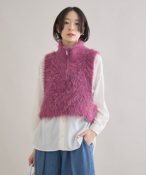 Paradise Picnic（パラダイスピクニック）の「スタンド衿ニットベスト（ベスト・レディース・チャコールグレー/モカ/ピンク・FREE）」の3枚目の写真