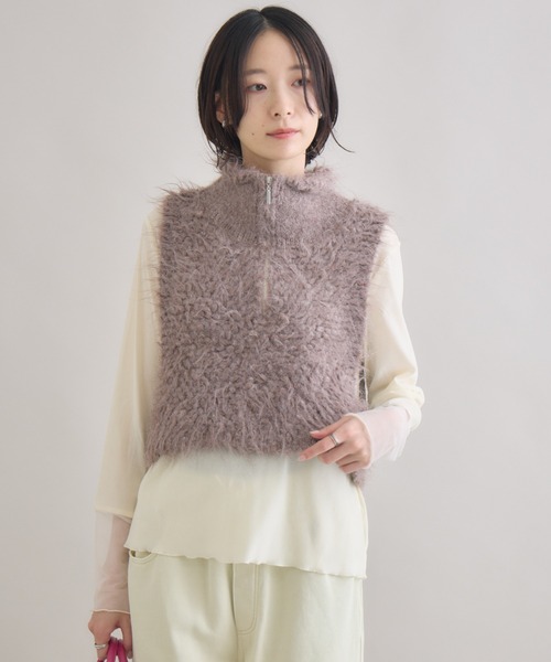 Paradise Picnic（パラダイスピクニック）の「スタンド衿ニットベスト（ベスト・レディース・チャコールグレー/モカ/ピンク・FREE）」の2枚目の写真