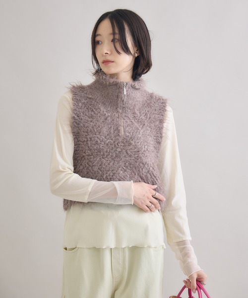 Paradise Picnic（パラダイスピクニック）の「スタンド衿ニットベスト（ベスト・レディース・チャコールグレー/モカ/ピンク・FREE）」の9枚目の写真
