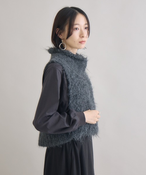 Paradise Picnic（パラダイスピクニック）の「スタンド衿ニットベスト（ベスト・レディース・チャコールグレー/モカ/ピンク・FREE）」の21枚目の写真