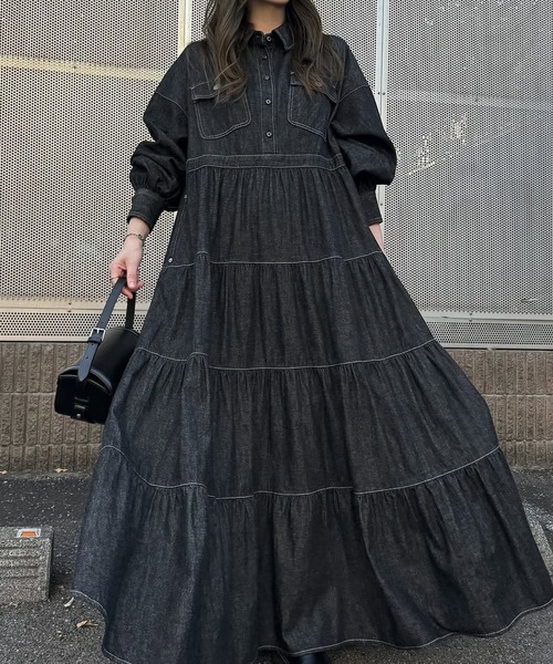 Healthy Denim × WILLFULLY】'Aphrodite' tiered denim shirt OP