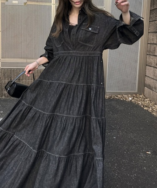 Healthy denim(ヘルシーデニム)の「【Healthy Denim × WILLFULLY】"Aphrodite" tiered denim shirt OP(ワンピース・レディース・ブラック・FREE/L)」の22枚目の写真