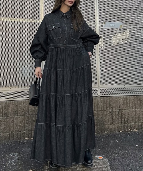 Healthy denim(ヘルシーデニム)の「【Healthy Denim × WILLFULLY】"Aphrodite" tiered denim shirt OP(ワンピース・レディース・ブラック・FREE/L)」の21枚目の写真