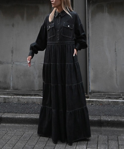 Healthy Denim × WILLFULLY】'Aphrodite' tiered denim shirt OP