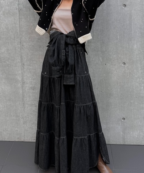 Healthy denim(ヘルシーデニム)の「【Healthy Denim × WILLFULLY】"Aphrodite" tiered denim shirt OP(ワンピース・レディース・ブラック・FREE/L)」の3枚目の写真