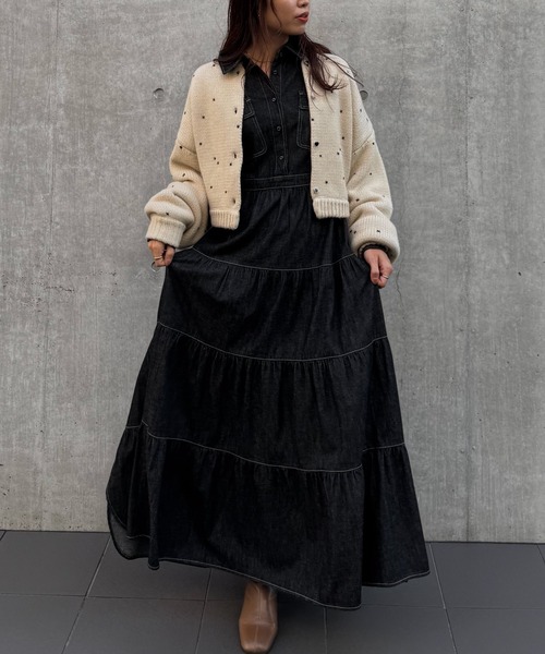 Healthy denim(ヘルシーデニム)の「【Healthy Denim × WILLFULLY】"Aphrodite" tiered denim shirt OP(ワンピース・レディース・ブラック・FREE/L)」の4枚目の写真