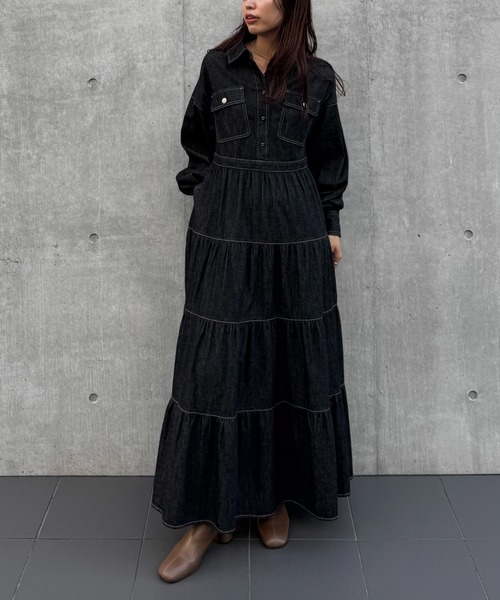 Healthy Denim × WILLFULLY】'Aphrodite' tiered denim shirt OP