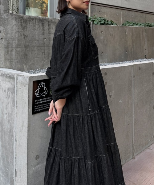 Healthy denim(ヘルシーデニム)の「【Healthy Denim × WILLFULLY】"Aphrodite" tiered denim shirt OP(ワンピース・レディース・ブラック・FREE/L)」の9枚目の写真