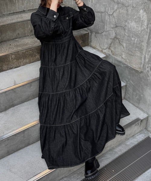 Healthy Denim × WILLFULLY】'Aphrodite' tiered denim shirt OP