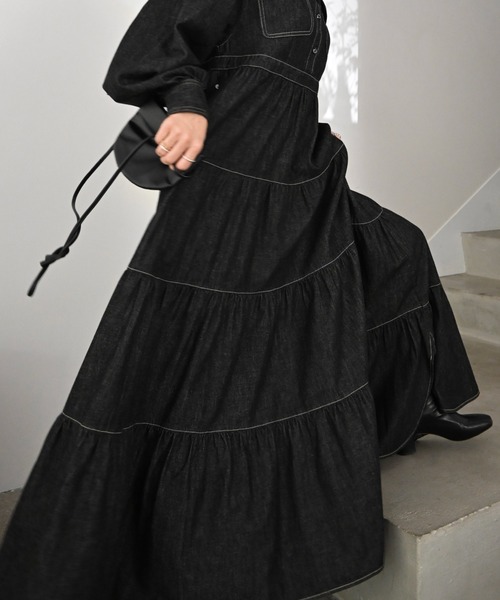 Healthy denim(ヘルシーデニム)の「【Healthy Denim × WILLFULLY】"Aphrodite" tiered denim shirt OP(ワンピース・レディース・ブラック・FREE/L)」の5枚目の写真