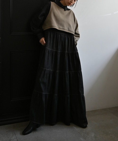 Healthy denim(ヘルシーデニム)の「【Healthy Denim × WILLFULLY】"Aphrodite" tiered denim shirt OP(ワンピース・レディース・ブラック・FREE/L)」の6枚目の写真